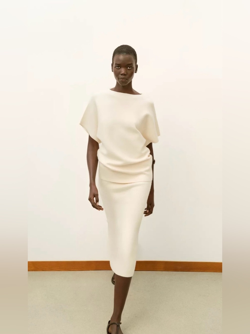Zara NWT Cream Knit A-Line Midi Skirt | Minimalist Quiet Luxury